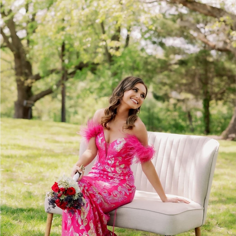 Alyce long pink prom dress